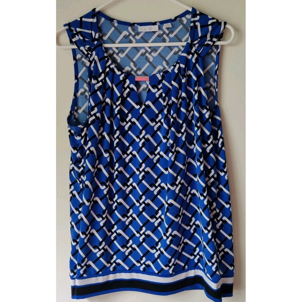 New York And Company Geometric Pattern Sleeveless Top‎ Size Large Blue and Black